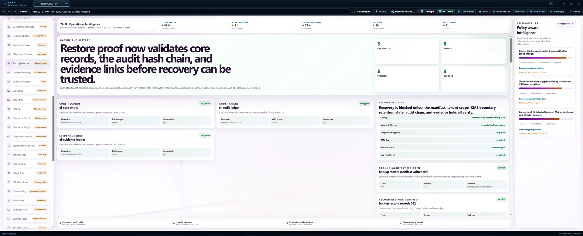 Backup and Restore Operational Intelligence screen