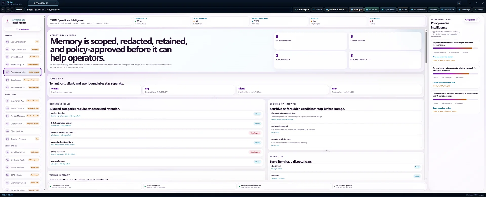 Operational Memory Operational Intelligence screen