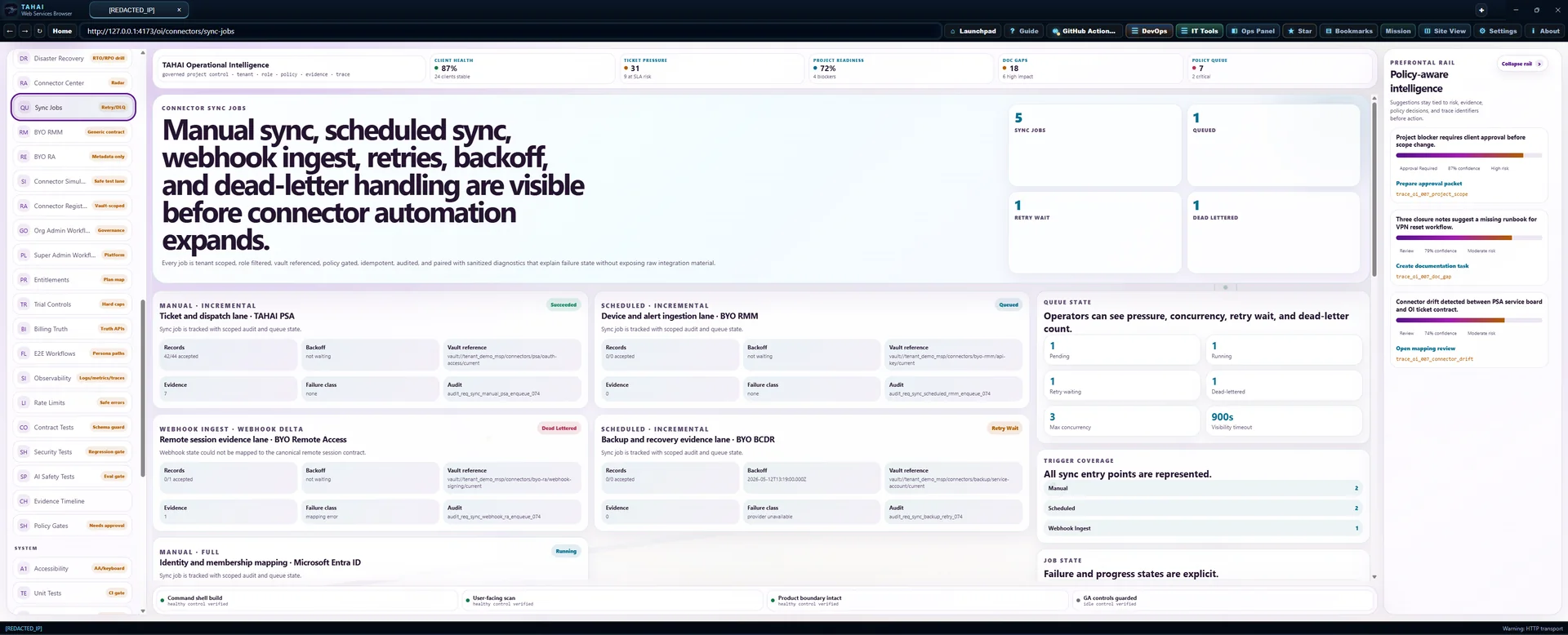 Sync Jobs Operational Intelligence screen