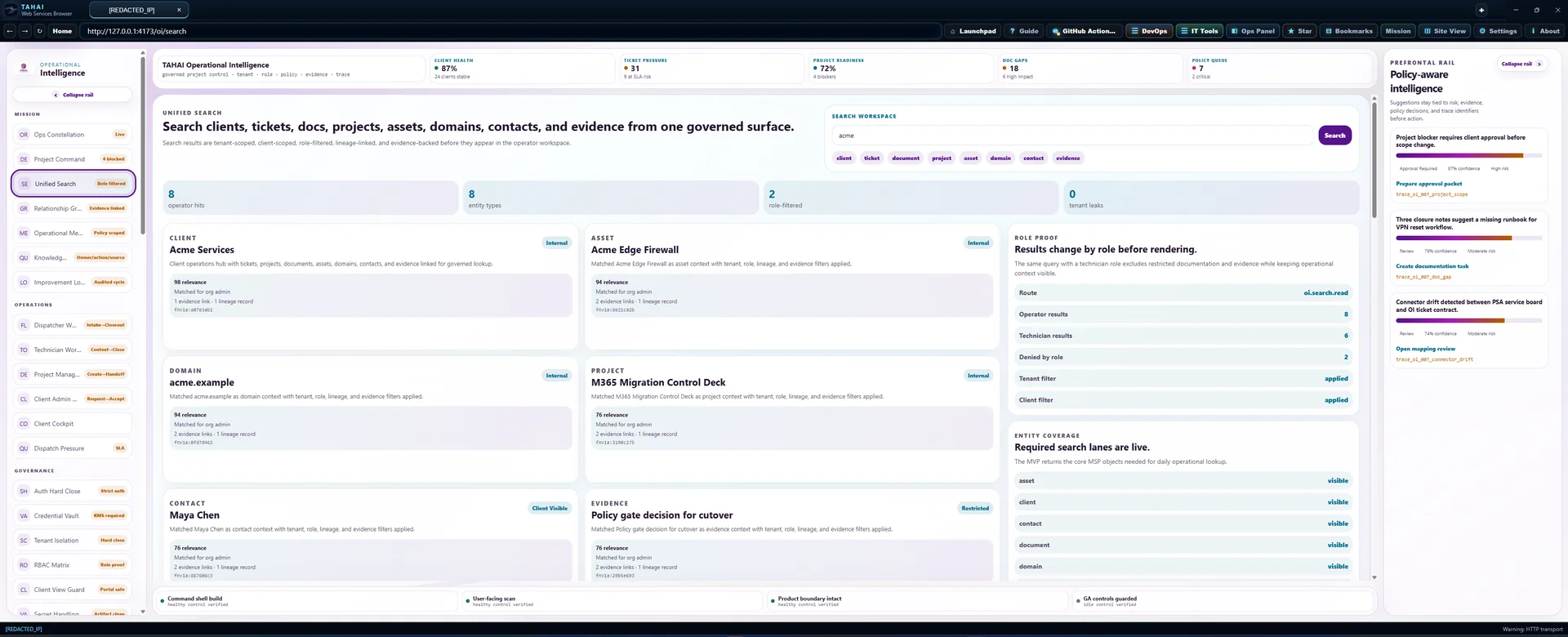 Unified Search Operational Intelligence screen